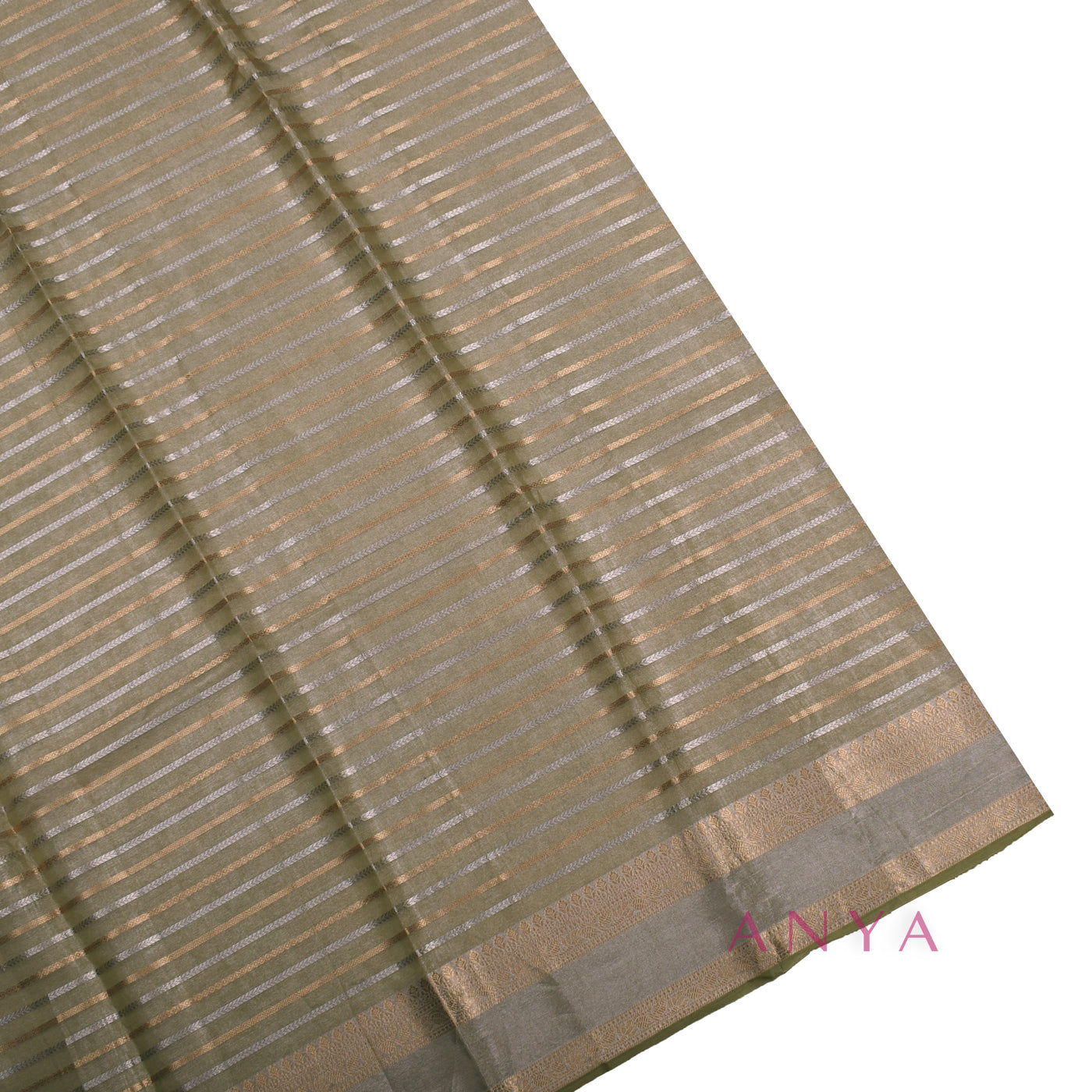 Light Green Banarasi Silk Saree with Tissue Zari Lines Design