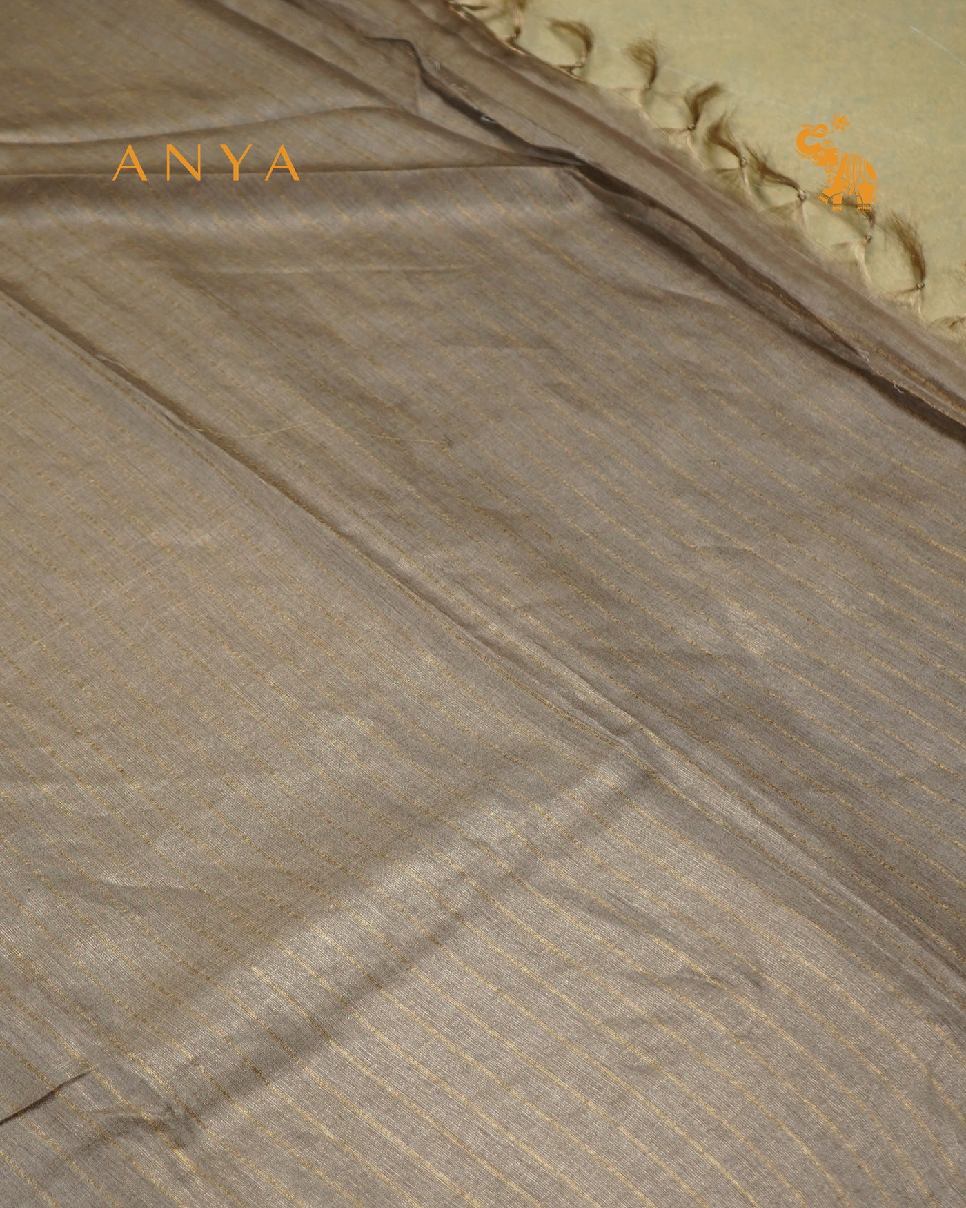 Light Brown Tussar Silk Saree with Stripes Design