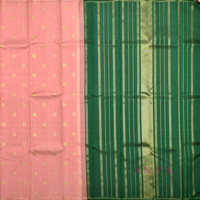 Onion Pink Kanchipuram Silk Saree with Mayil Chakaram Design