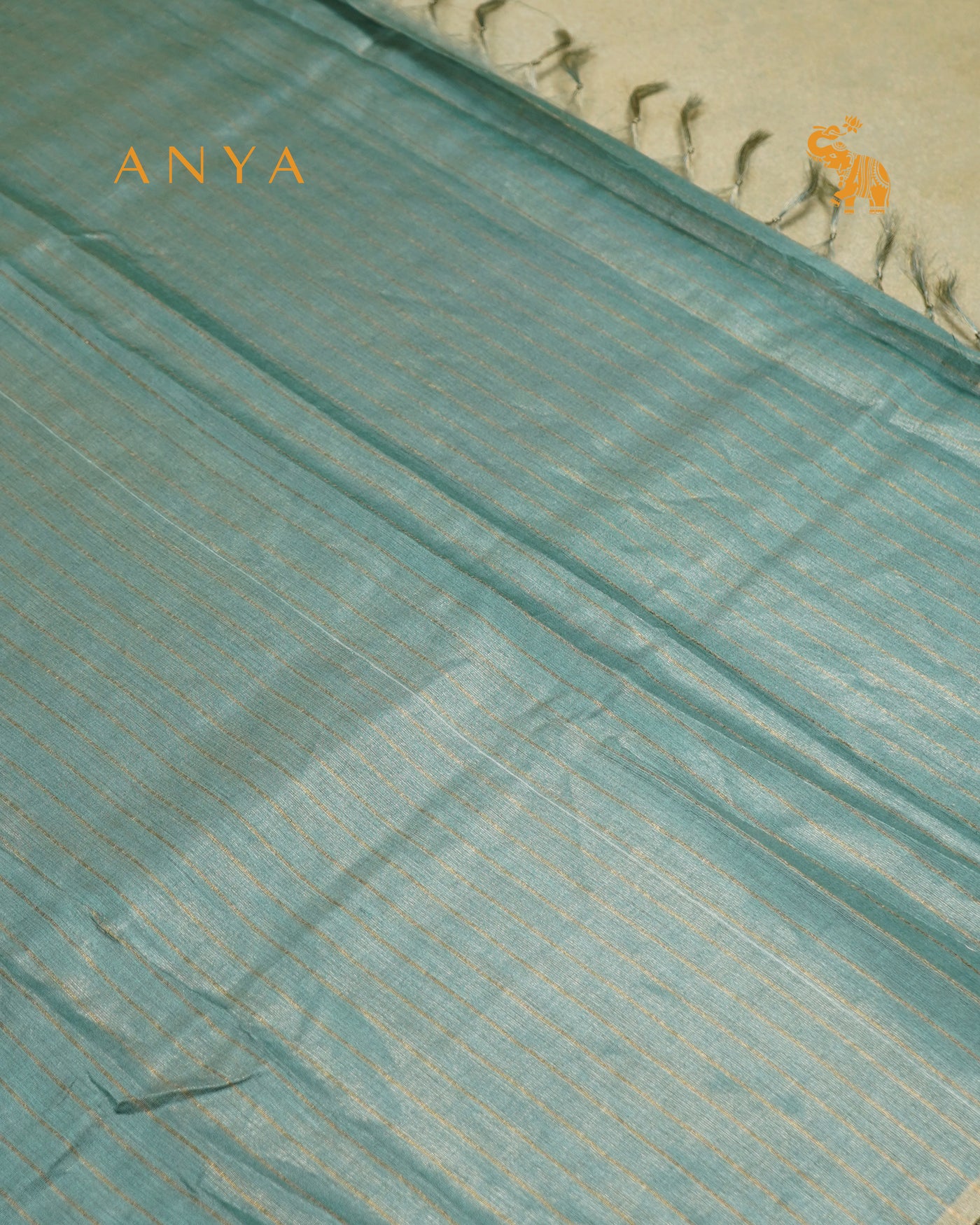 Mint Green Tussar Silk Saree with Stripes Design