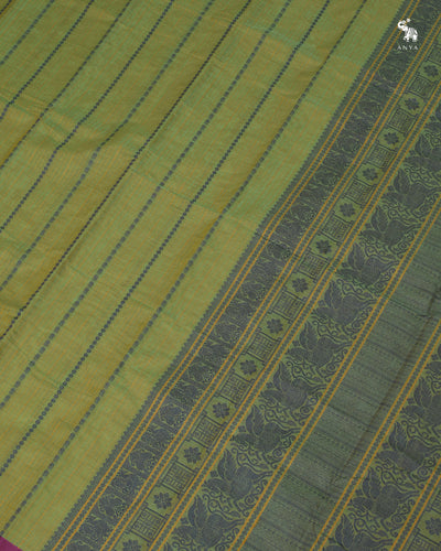 Apple Green Kanchi Cotton Saree with Vertical Stripes Design