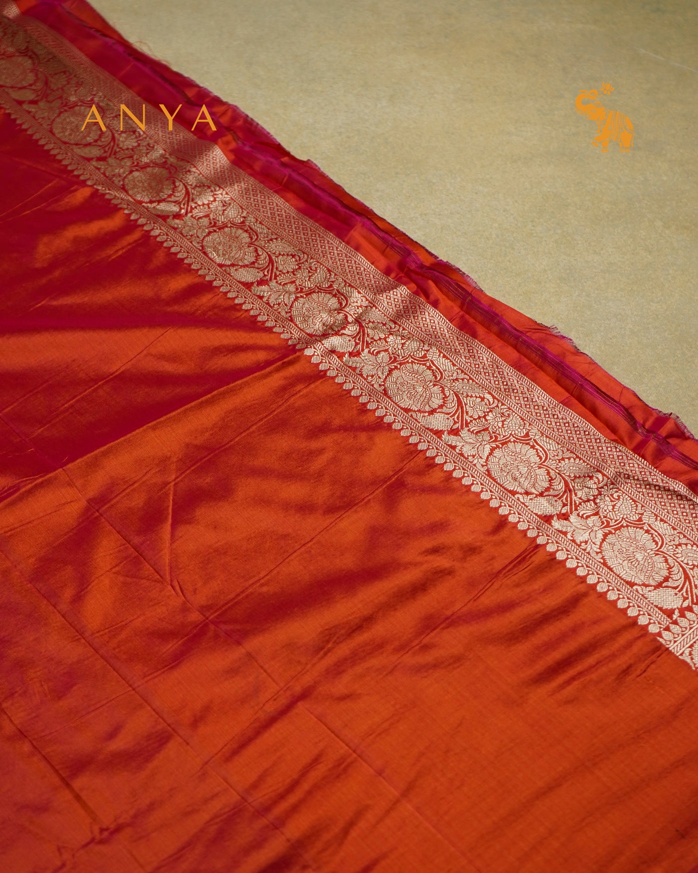 Peach Banarasi Silk Saree with Floral Creeper Design