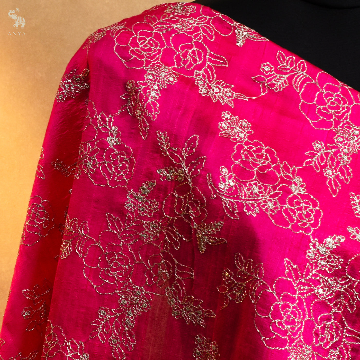 Pink Tussar Raw Silk Embroidery Fabric