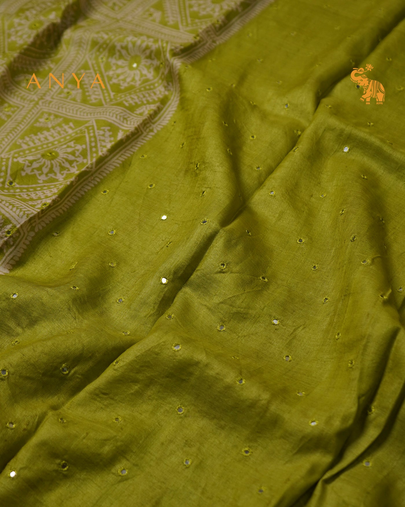 Samangha Green Tussar Silk Saree with Box Print Design