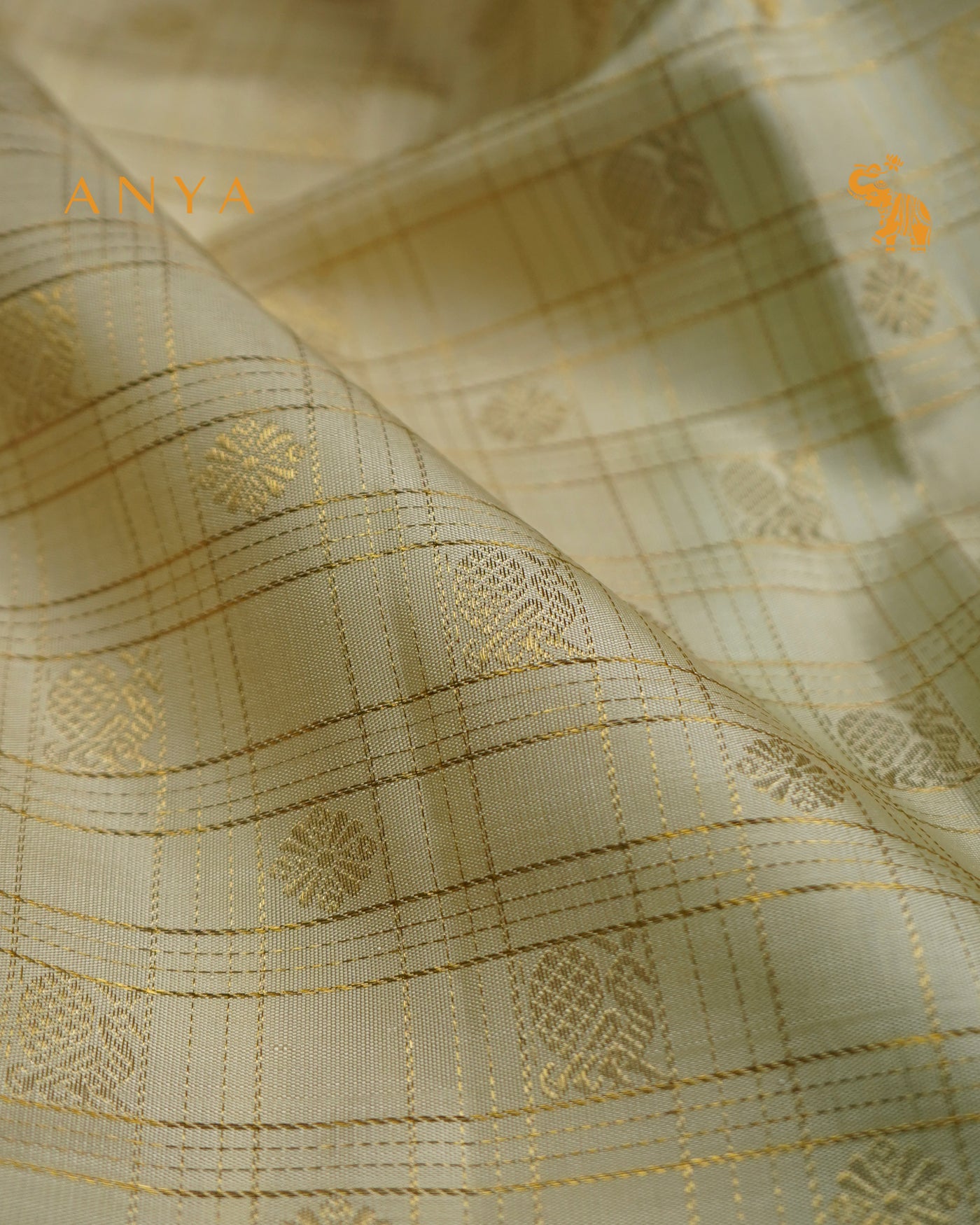 Off White Kanchipuram Silk Saree with Zari Kattam Design