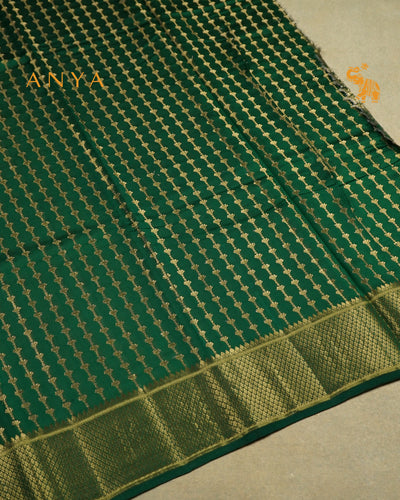 Green Banarasi Chanderi Silk Saree with Zari Kattam and Motifs Design