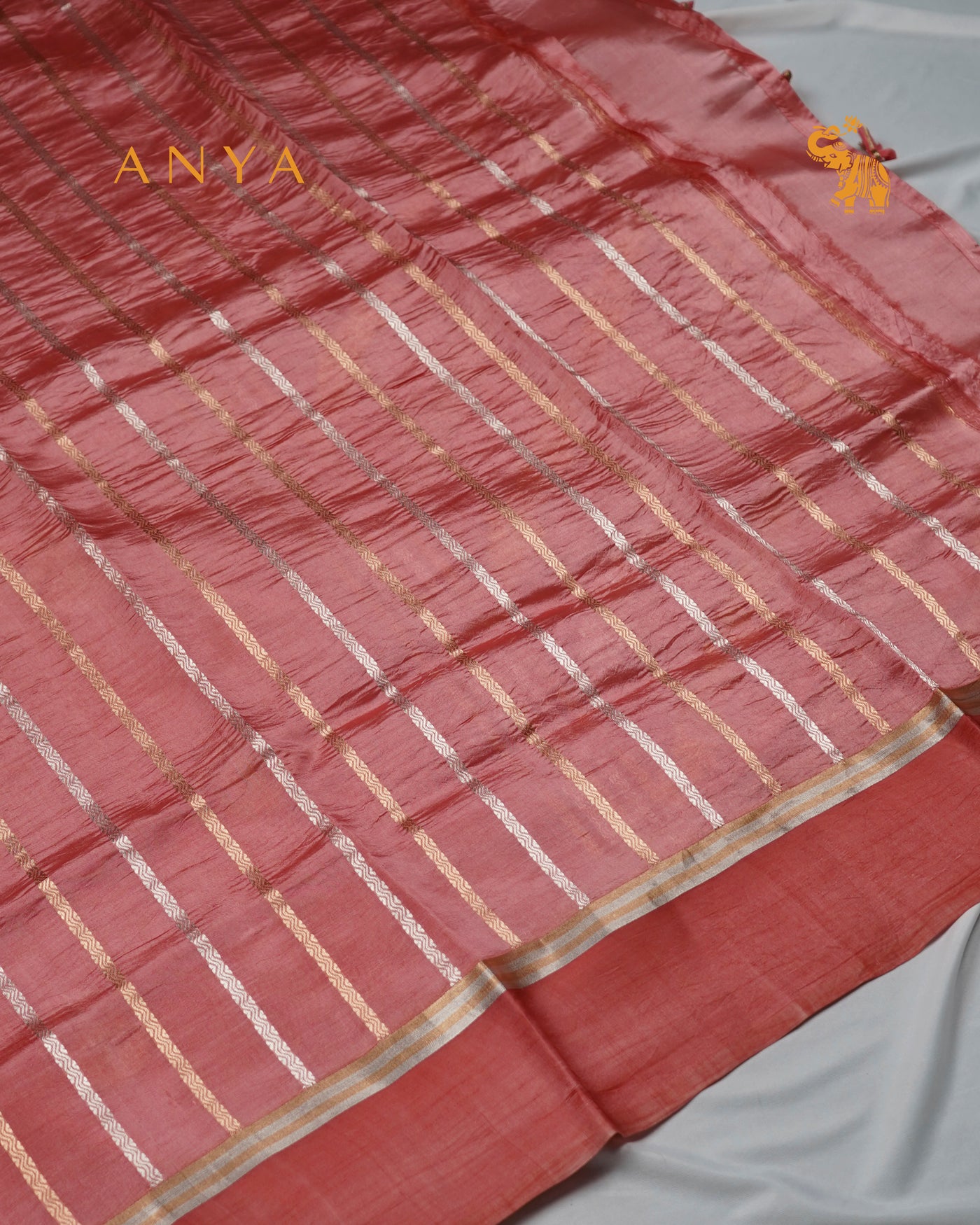 Peach Satin Silk Banarasi Saree with Floral Zari Motifs Design