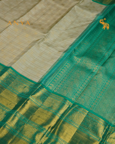 Off White Kanchipuram Silk Saree with Zari Kattam Design