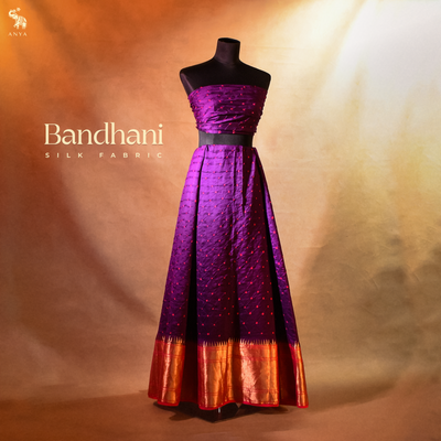 Violet Bhandhini Silk Fabric with Pink Zari Border Design