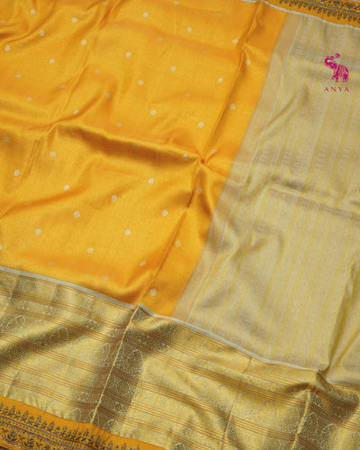Mango Yellow Kanchi Silk Saree with Cross Zari Butta Design
