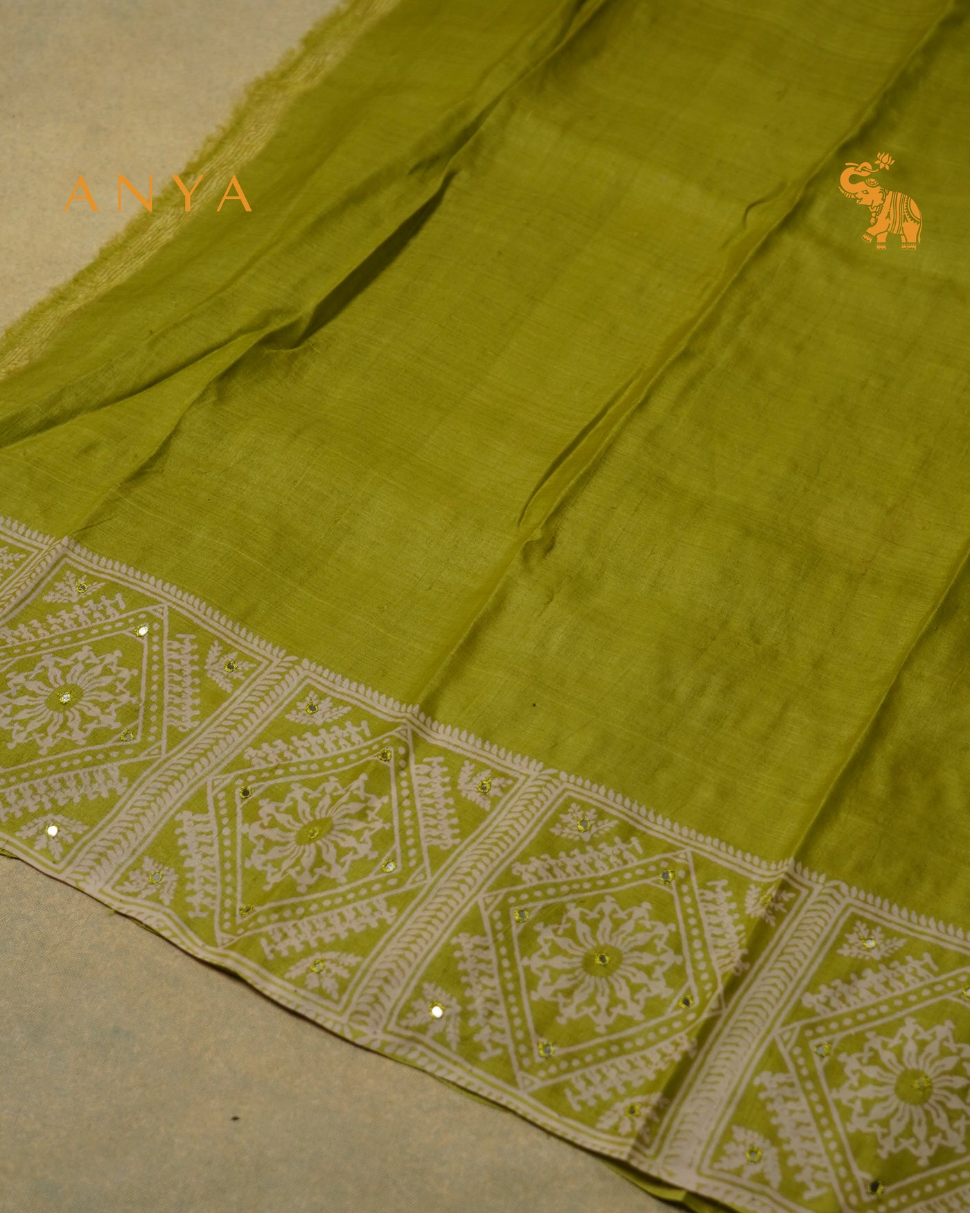 Samangha Green Tussar Silk Saree with Box Print Design