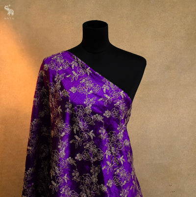 Violet Tussar Raw Silk Embroidery Fabric