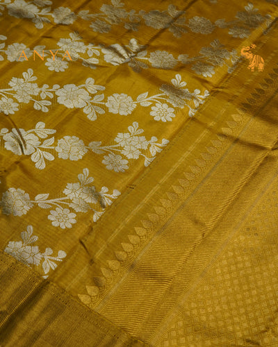 Mustard Yellow Kanchipuram Silk Saree with Floral Creeper Design