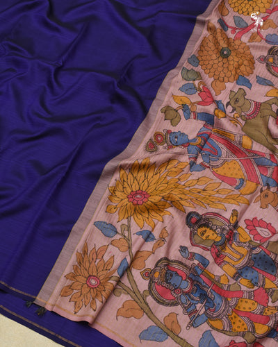 Ms Blue Pen Kalamkari Kanchi Silk Saree
