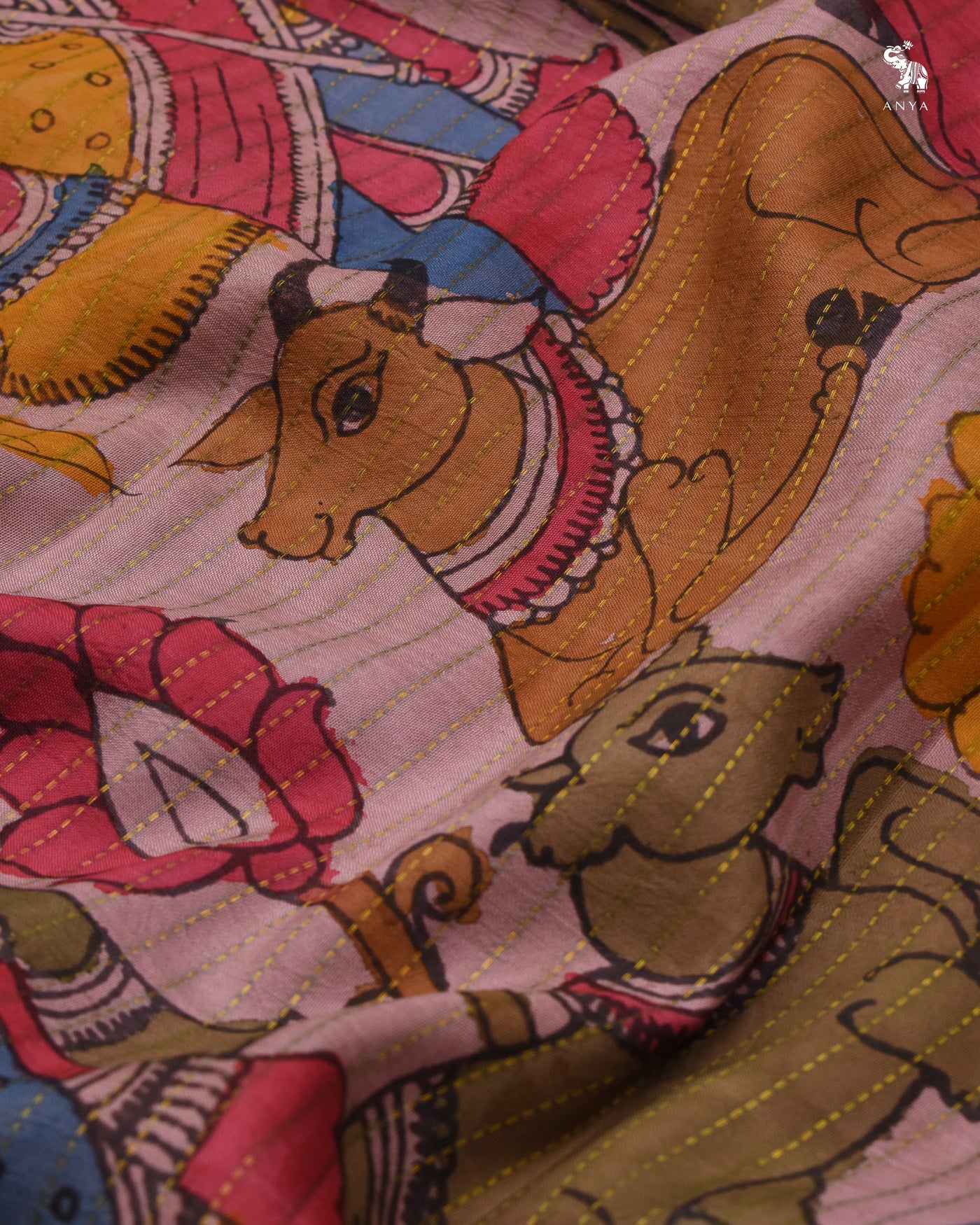 Ms Blue Pen Kalamkari Kanchi Silk Saree