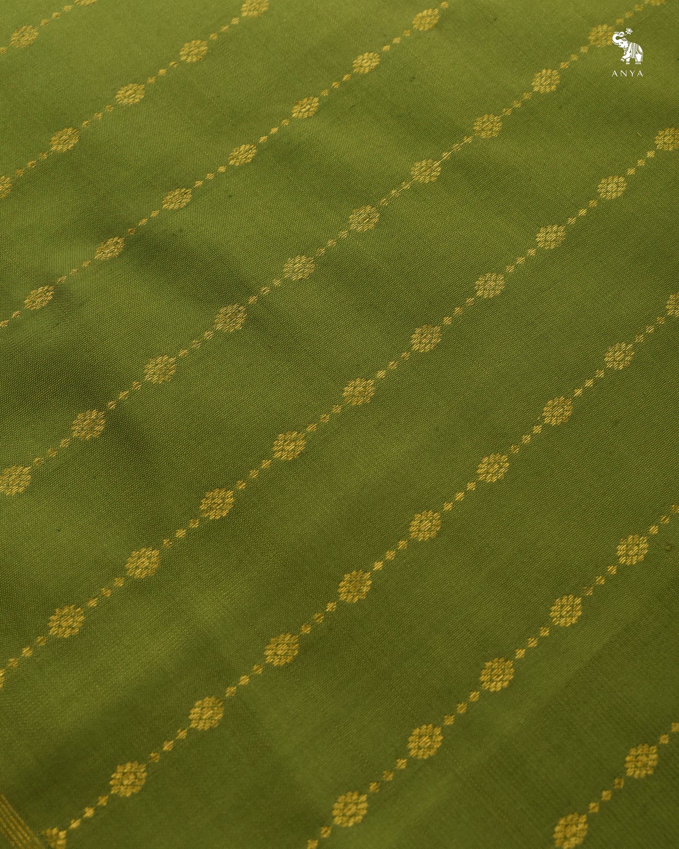 Mehandi Green Hand Painted Kanchi Silk Saree with Chain Stripes Design