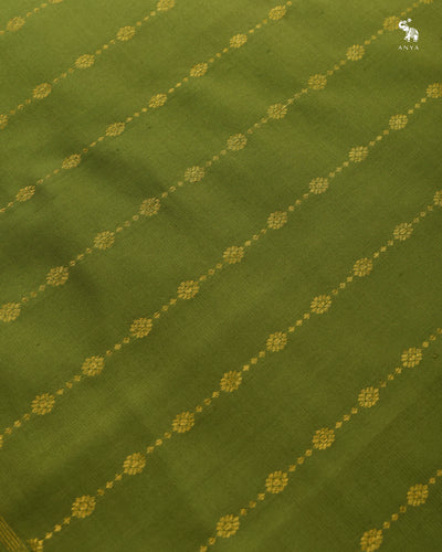 Mehandi Green Hand Painted Kanchi Silk Saree with Chain Stripes Design