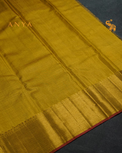 Mustard Yellow Kanchipuram Silk Saree with Floral Creeper Design