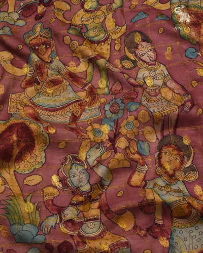 Onion Pink Pen Kalamkari Kanchi Silk Saree