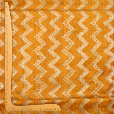 Oil Mustard Banarasi Tussar Raw Silk Fabric with Zig Zag Design