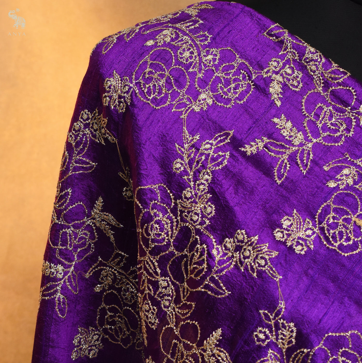 Violet Tussar Raw Silk Embroidery Fabric