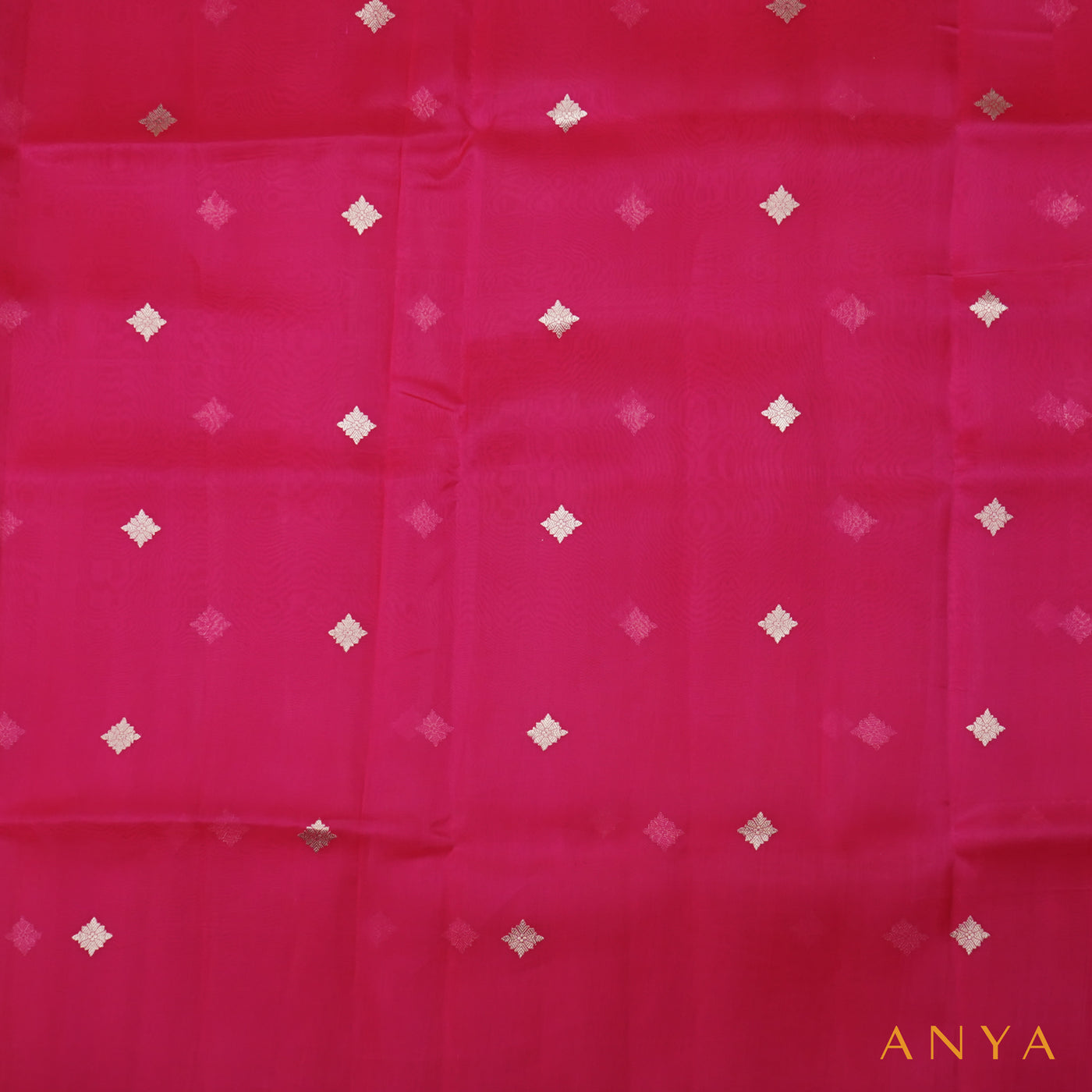 Rani Thakkali Organza Fabric with Zari Butta Design