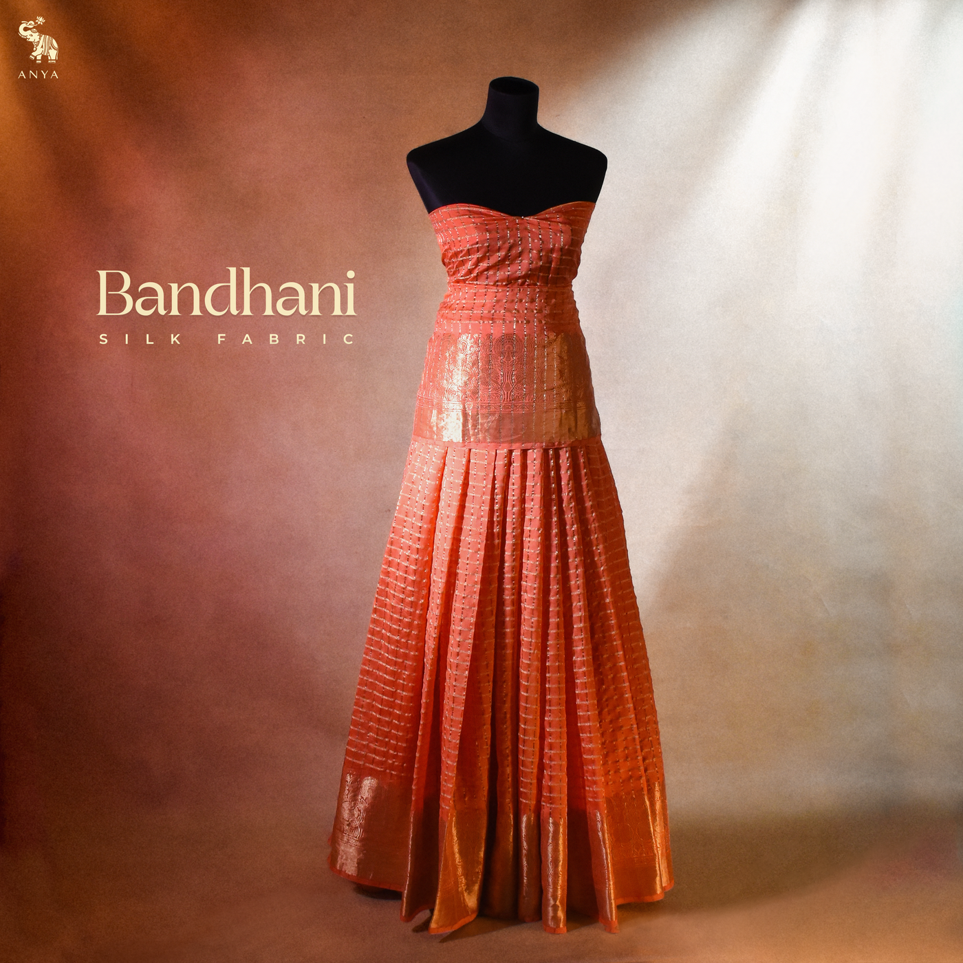 Orange Banarasi Bhandhini Fabric with Zari Kattam Design