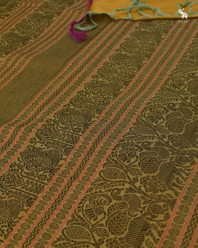 Light Yellow Kanchi Cotton Saree with Vertical Stripes Design