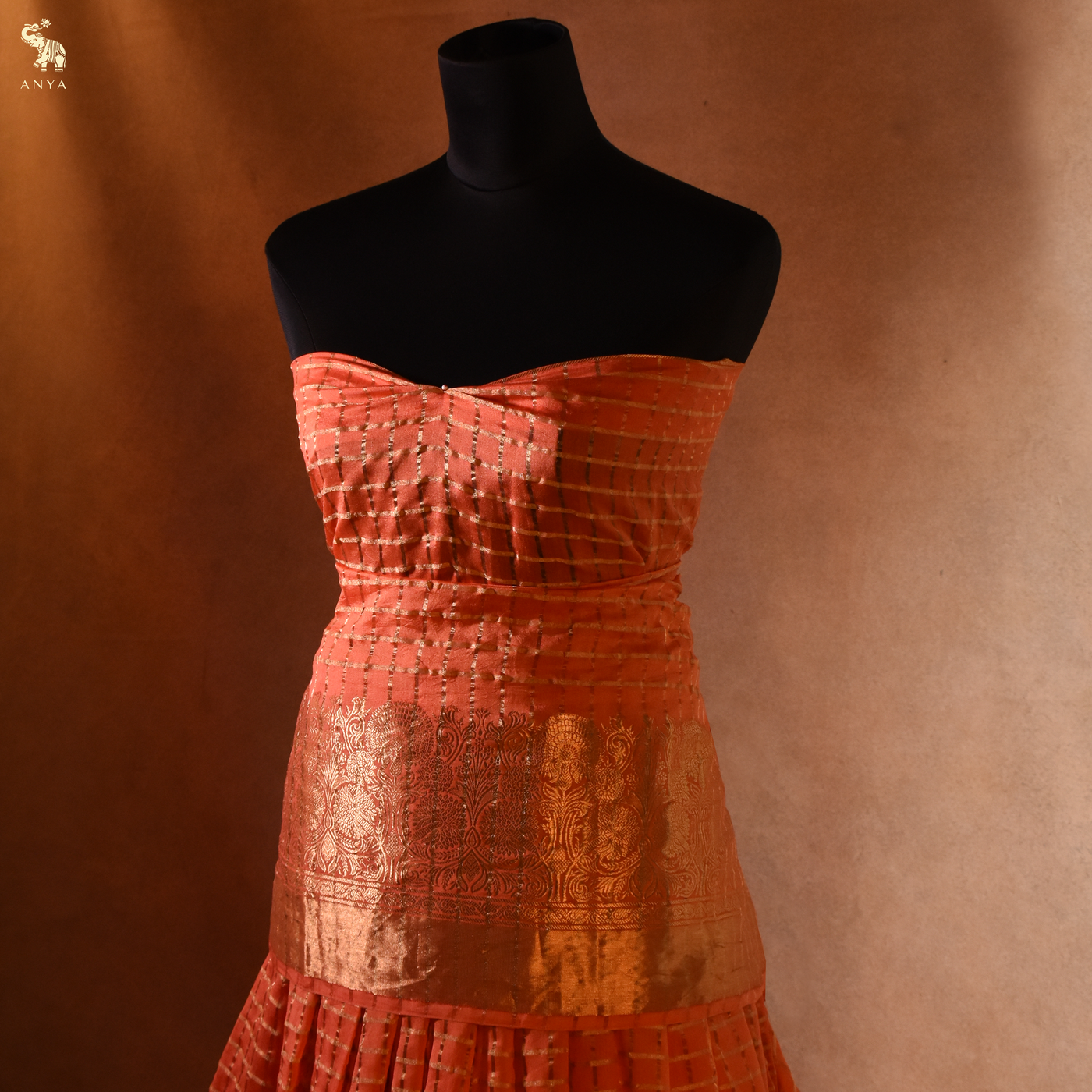 Orange Banarasi Bhandhini Fabric with Zari Kattam Design