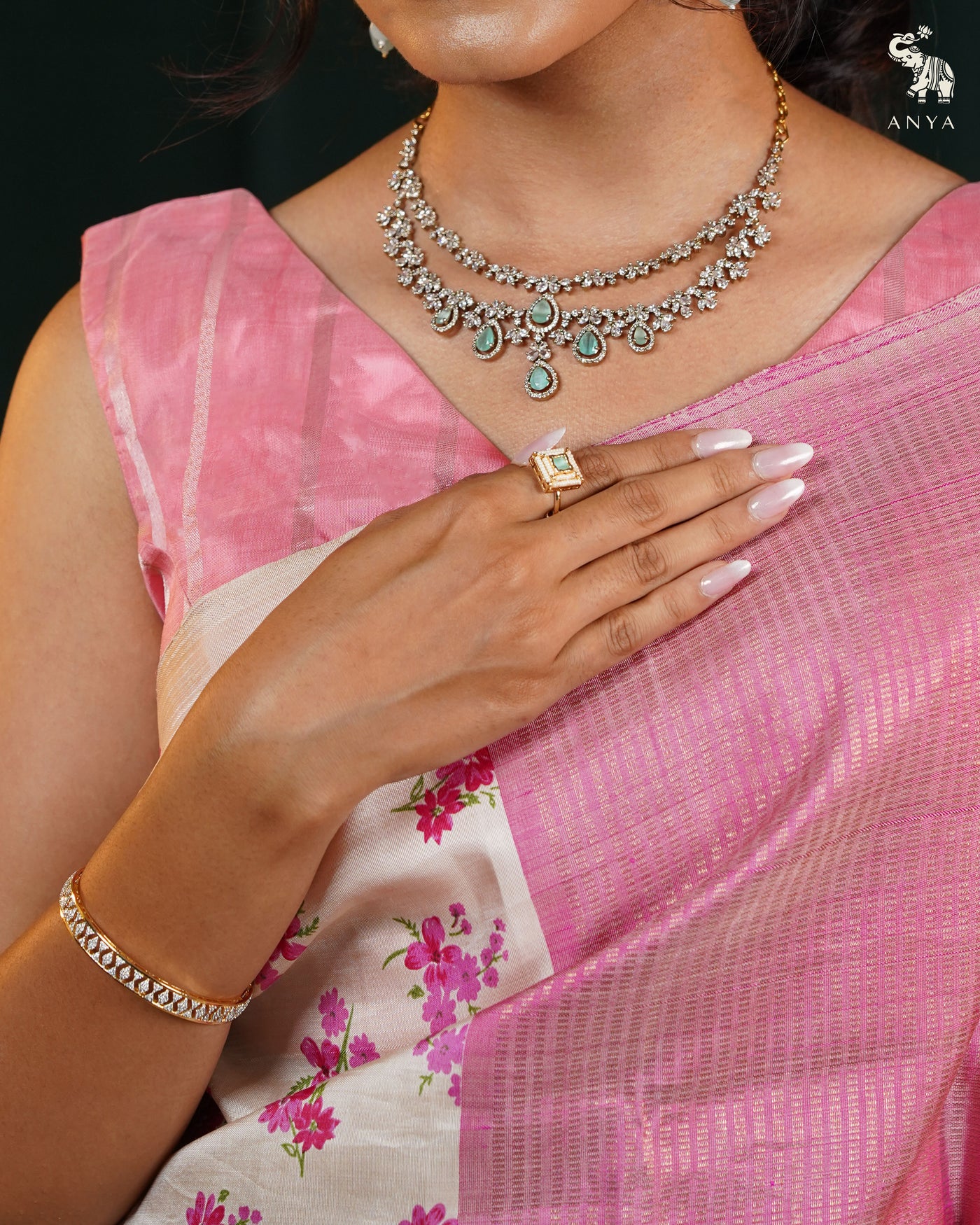 Off White Printed Kanchi Silk Saree with Small Floral Print Design