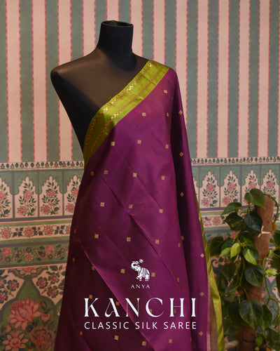 Black Magenta Kanchi Classic Saree with Zari Butta Design