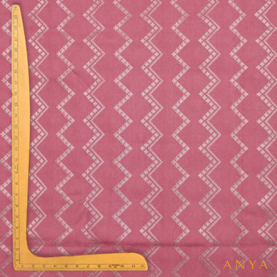 Onion Pink Banarasi Tussar Raw Silk Fabric with Zig Zag Design