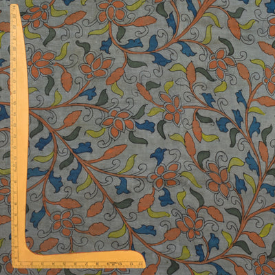 Grey Pen Kalamkari Kanchi Silk Fabric