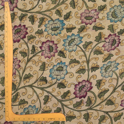 Off White Pen Kalamkari Kanchi Silk Fabric