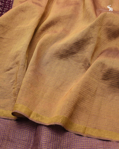 Lilac Tussar Silk Saree with Zari Checks and Kutch Work Design