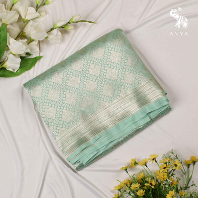 Sea Green Banarasi Silk Saree with Creeper Design