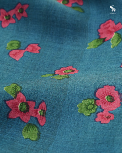 Blue Tussar Silk Saree with Floral Printed Design