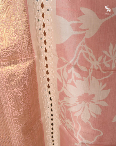 Pink Floral Printed Kanchi Silk Saree with Cut Work Design