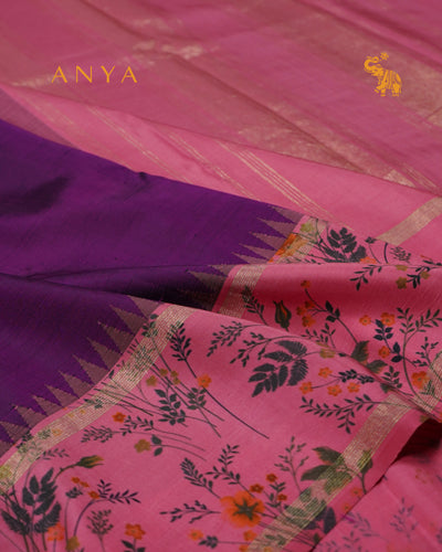 Black Magenta Printed Kanchi Silk Saree