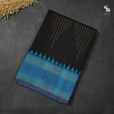 Black Raw Silk Saree with Zari Stripes Design