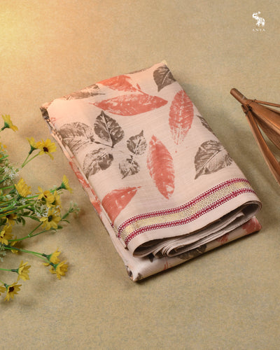 Off White Eco Print Kanchi Silk Saree