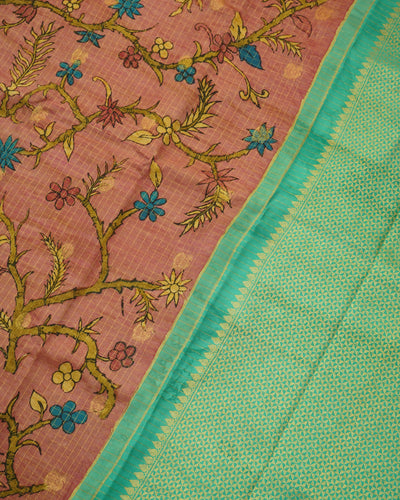 Onion Pink Pen Kalamkari Kanchi Silk Saree