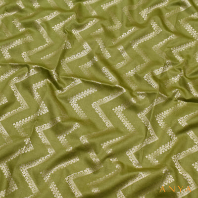 Samangha Green Banarasi Tussar Raw Silk Fabric with Zig Zag Design