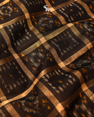 Black Ikkat Silk Fabric with Checks Design