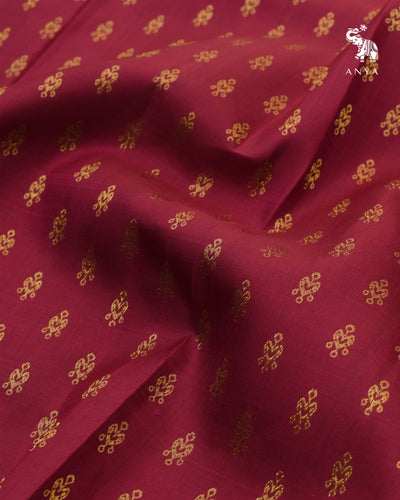Arakku Red Kanchi Silk Fabric with Kammal Butta Design
