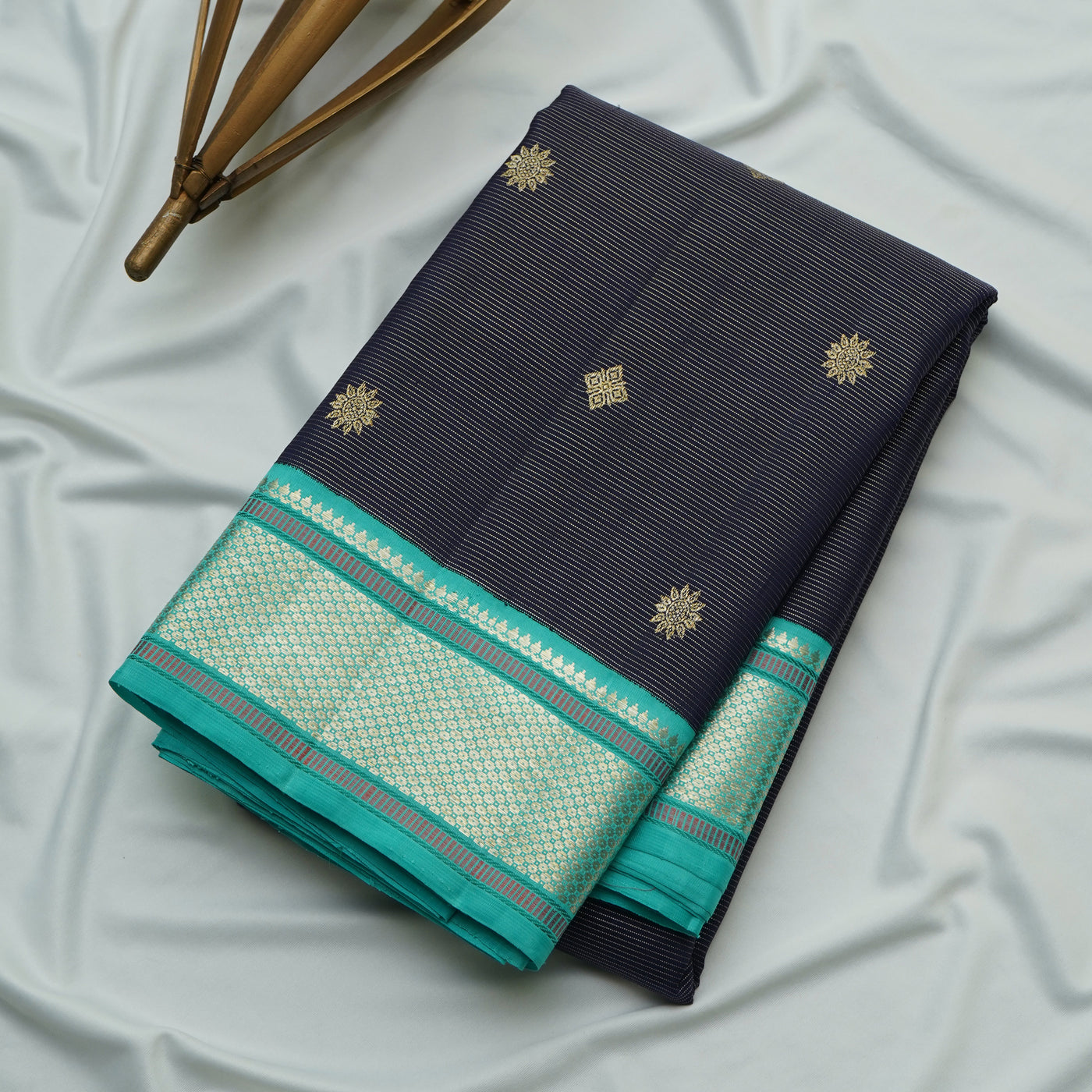 Navy Blue Kanchi Silk Saree with Vairaoosi Lines Design