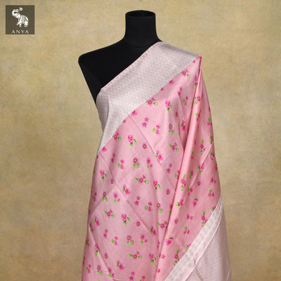 Onion Pink Printed Kanchi Silk Saree with Small Flower Print Design