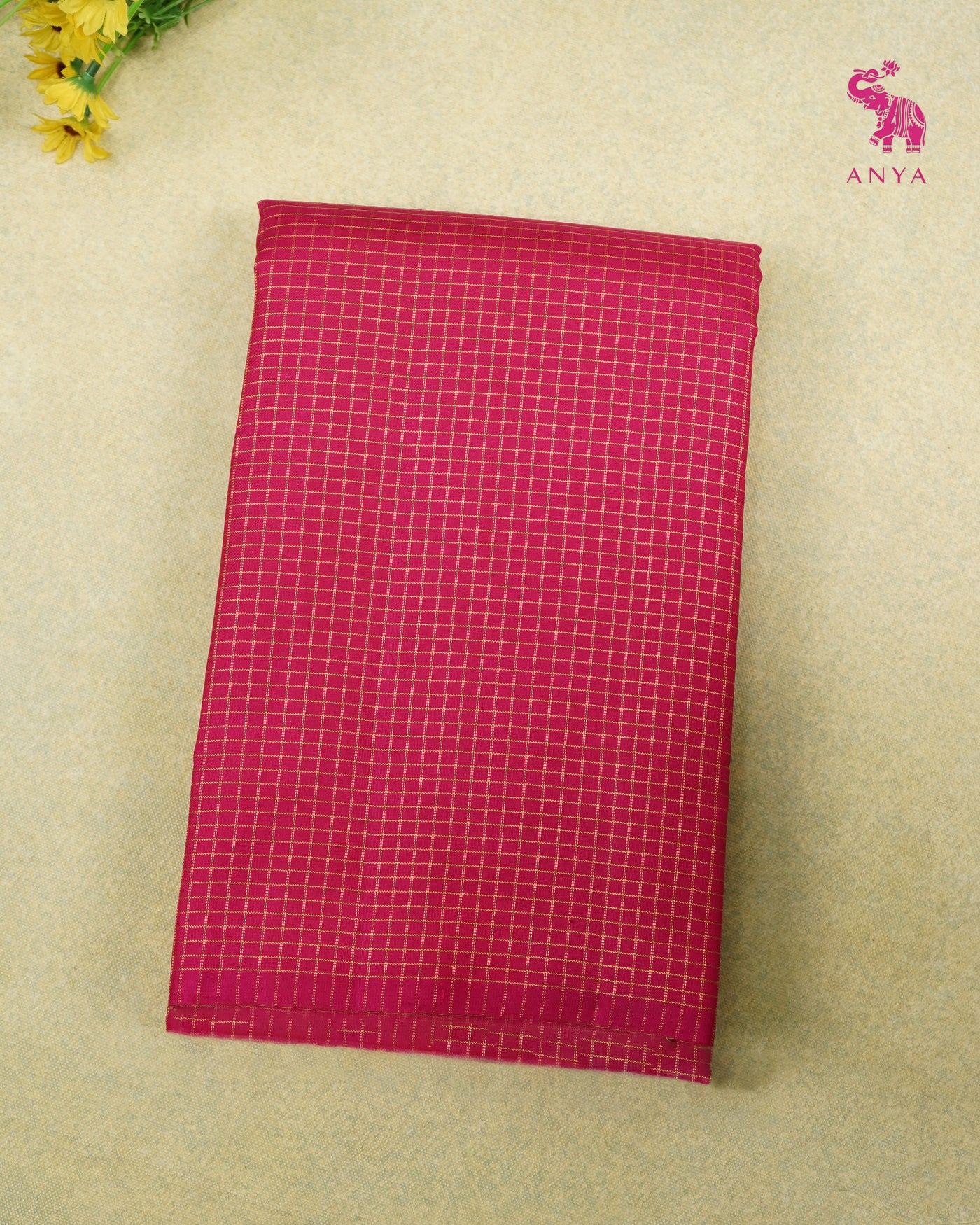Arakku Pink Kanchi Silk Fabric with Zari Checks Design