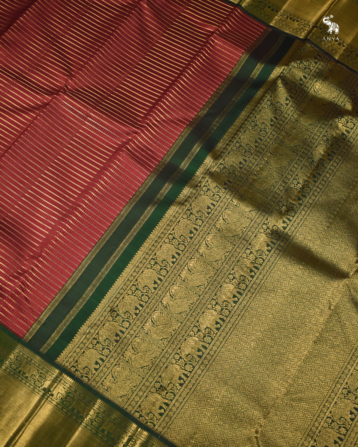 V Pakku Kanchi Silk Saree with Horizontal Kattam Design
