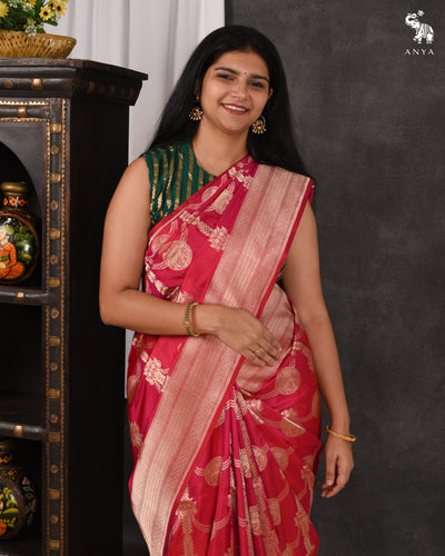 Rani Pink Banarasi Silk Saree with Creeper Design